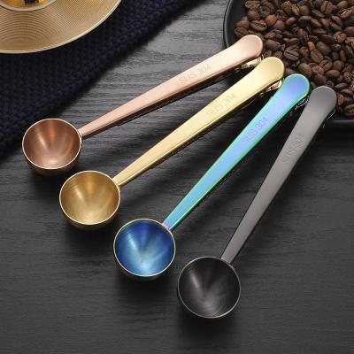 China 2022 New Arrivals Sustainable Stainless Steel Dosers Cups, High Quality Double End Gold Coffee Scoop With Clip for sale