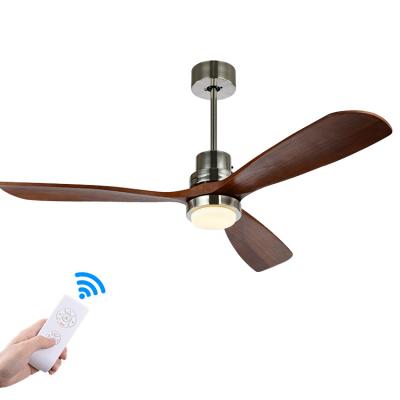 China Modern Remote Control China Best Price Contemporary Solid Wood 52inch Three Blades Led Ceiling Fan Light for sale