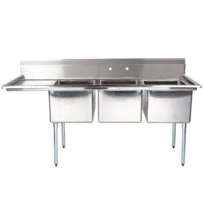 China sus 304 stainless steel free industrial restaurant commercial kitchen 3 three compartment sink with drainer K120060 for sale