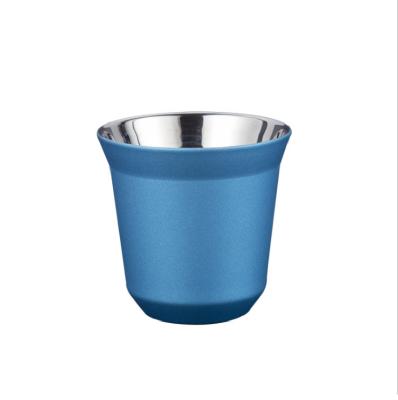 China Sustainable Stainless Steel Coffee Mug, Espresso Cups, Double Wall Thermally Insulated Capsule Coffee Cup, Blue 80ml for sale