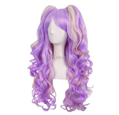 China Body Wave Long Curly Lolita Cosplay Wigs With Bangs Slit Synthetic Cosplay Wigs for sale