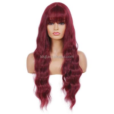 China Super Wave Long Red Curly Wavy Wig With Air Bangs Synthetic Wig For Daily Party Cosplay for sale