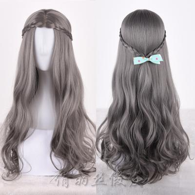 China Stweety High Quality Curly Synthetic Hair Long Curly Girl Gray Wig for sale