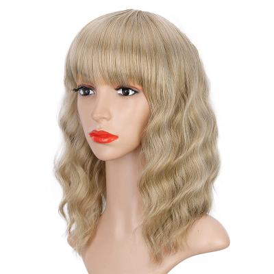 China Bob Hair Style Heat Resistant Fiber Silky Straight Short Wavy Wave Wig With Bangs Synthetic Wigs for sale