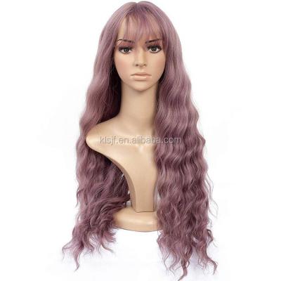 China Long Water Wave Wavy Wig With Air Bangs Heat Resistant Full Beauty Synthetic Wig for sale