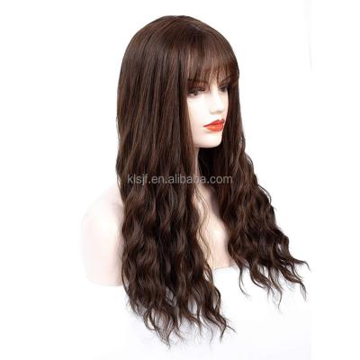 China Water Wave Women Long Wavy Wig With Air Bangs Natural Synthetic Wig for sale