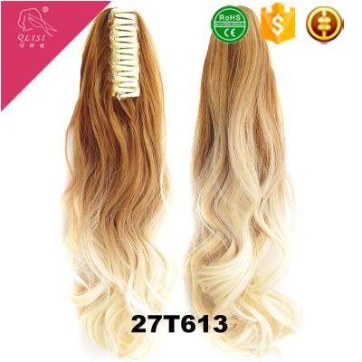 China 24 HEN Style Clip Unit Piece Platinum Blonde Curly Synthetic Hair U-tip Straight Ponytail Extension 18 for sale