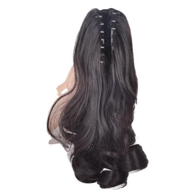 China Colorful V-Tip Hair Natural Look Curly Hair Claw Clips In Ponytail Wig for sale