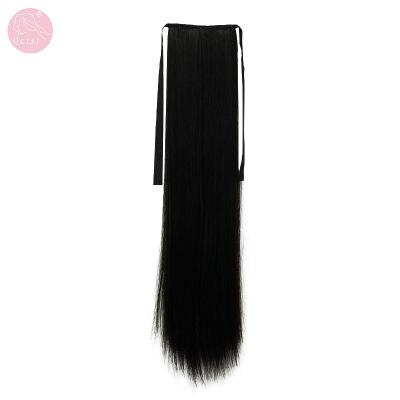 China V-tip hair ponytails black light brown straight natural color cord fiber hair long for sale