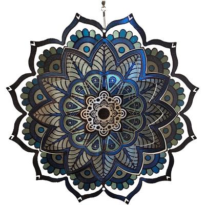 China Metal Garden Mandala Kinetic Double Wind Spinner Traditional Outdoor Hanging Garden Decor Custom Made for sale