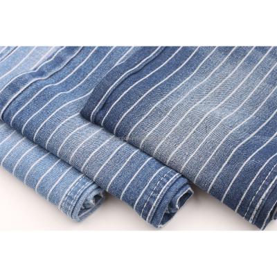 China Indigo Goods Stripe Denim Fabric 10oz Rigid Ready Cotton Poly Black Blue Denim Fabric 10oz Shrink-Resistant for sale