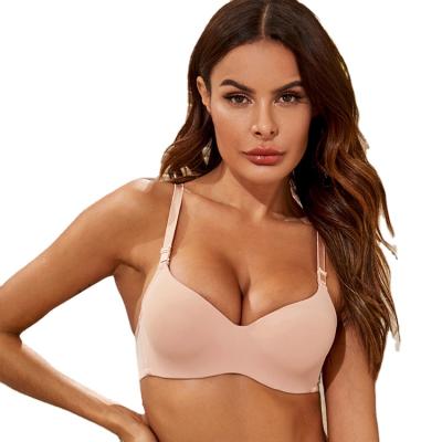 China Summer breathable pink gathered underwear dimension thick lower thin upper smooth young women's foreign trade bra for sale