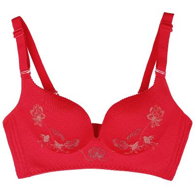 China Traditional one-piece ring non-steel bra lotus gathered embroidery gathered thick and thin adjustable underwear closed bra for sale