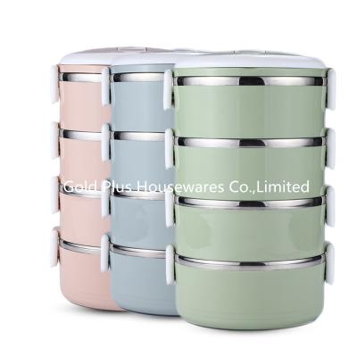 China 0.7-2.8L Tableware round shape 1/2/3/4 layers Plastic food container stainless steel keep food warm lunch box for sale