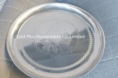 중국 35cm Decorative rolling tray for wedding luxury stainless steel silver tray home cook use serving round tray 판매용