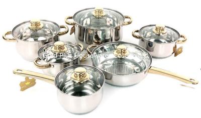 중국 12pcs New arrival stainless steel double ear soup pot sets with glass lid cookware sets with fry pans 판매용