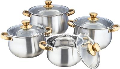 China el cookware multi de 8 PC fijó el equipo antiadherente de acero inoxidable del pote de la sopa del pote de guisado del wok del color de oro del pote de la acción de sopa en venta