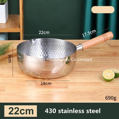 China 22cm Cooking ware milk pot triple layers stainless steel milk pitcher wooden long straight handle soup pot à venda