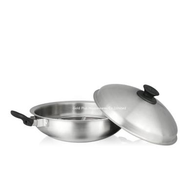 China Cookware set 36cm non-stick stainless steel wok pan with domed lid  metal steel queen stirfry woks for sale