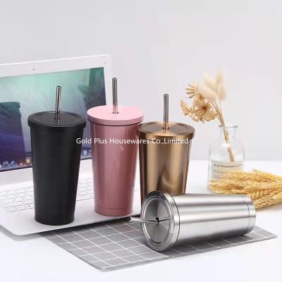 China Reusable stainless steel vacuum insulated coffee cup with lids and straws water eco friendly bottle metal coffee tumbler for sale