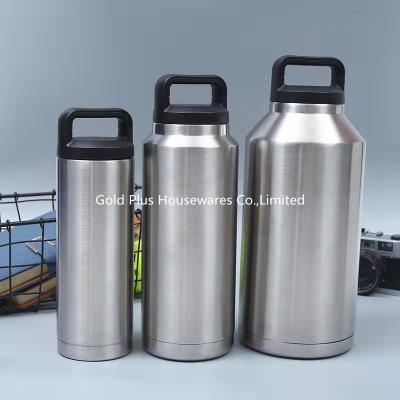 China 64oz Factory outlet growler bottle double wall 304 stainless steel beer growler with handle cap large capacity flask Te koop