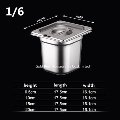 China Dining room furniture 1/6 stainless steel jam pot thickened metal rectangular canteen buffet serving mixing plate à venda