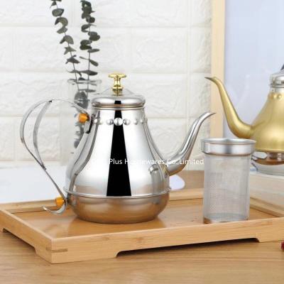 China Kitchen supplies stainless steel reinforced tea kettle anti side leakage stainless steel coffee pot with filter for sale