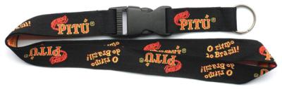 China Custom polyester woven neck strap lanyard with jacquard weave logo and key ring holder, for sale