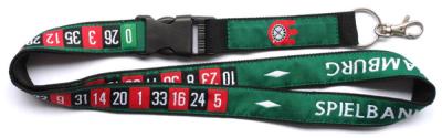 China Premium polyester neck lanyard strap with embroidered logo ribbon stitched, double layered for sale