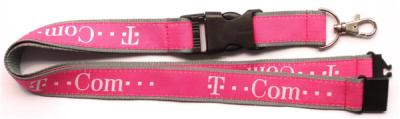 China Double layered polyester neck lanyard strap with embroidered logo ribbon stitched, economy for sale