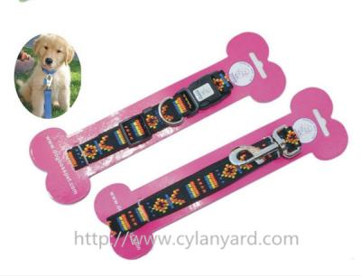 China Woven logo polyester lanyard dog leash and collar gift set with heavy duty clasp hook, for sale