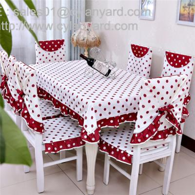 China Cotton red dot tablecloth and chair cover set for 6 seater, China factory for table linens for sale