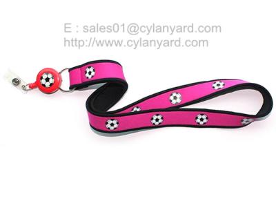 China Neoprene rubber football lanyard full color print, Neoprene sports pull reel ribbon for sale