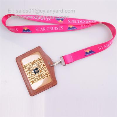 China Sub printing neck lanyard with leather id badge, 2 sides sub print flat lanyards, for sale