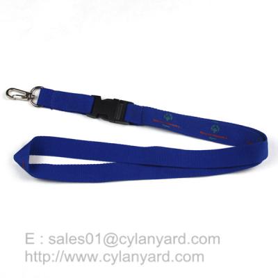 China Blue lanyard with D metal clasp hook, printed logo blue neck ribbons wholesale for sale