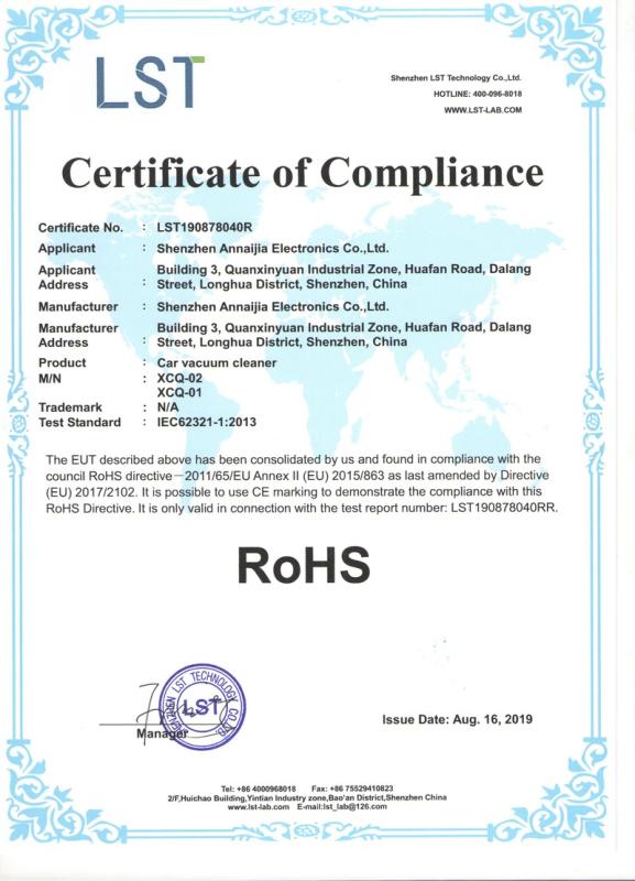 RoHS - Shenzhen Annaijia Electronics Co., Ltd.