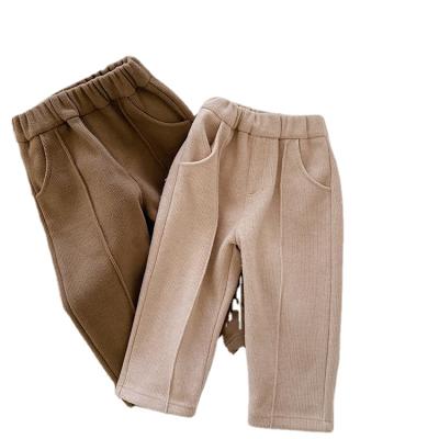 China Anti-wrinkle Girls' Corduroy Pants Winter Thicken Solid Harem Pants Brown Beige For 1-7 Years Soft Elastic Pants for sale