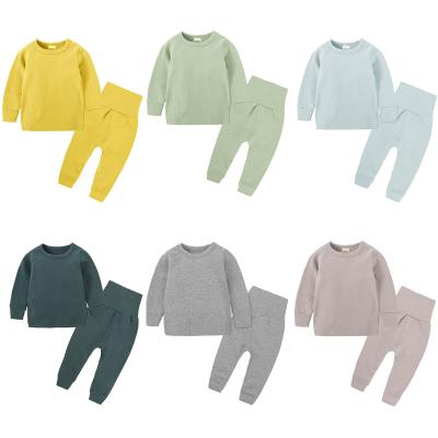 China QUICK DRY Kids Children's Plain Candy Color Cotton Pajamas Pajamas Sets Thicker Sleepwear Long Sleeves Boys Girls for sale