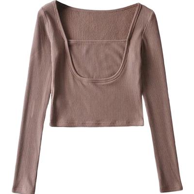 China Anti-Wrinkle Retro Small Square Temperament Small Base Small Bottom T-shirt Two-piece Soft Elastic Collar Top for sale