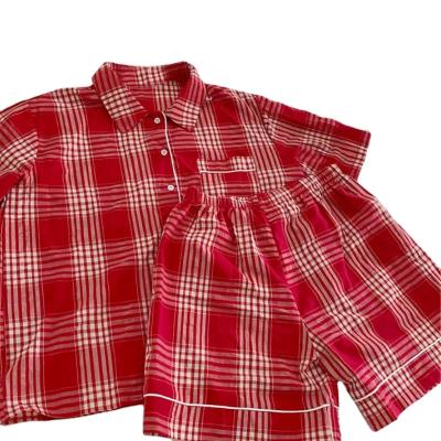 China New QUICK DRY Summer Women's Pajamas Thin Section Short Sleeve Shorts Retro Red Plaid Pajamas for sale