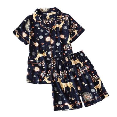 China Large Section QUICK DRY Thin Short Sleeve Shorts Pajamas Summer Floral Print Pajamas for sale