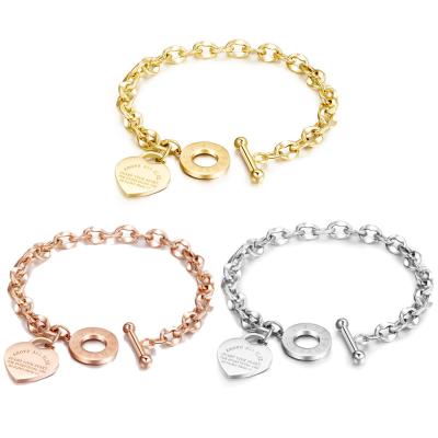 China FASHIONABLE fashion lock bracelet titanium steel chain women love proverbs heart stainless steel girls pendant bracelet wholesale for sale