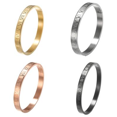 China FASHIONABLE Hot Selling Cross Christ Bangle Simple Roman Numeral Stainless Steel Bangle Inscription Titanium Steel Custom for sale