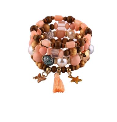 China BOHEMIA Newest Design Tassel Bohemian Star Charms Wooden Beaded Boho Butterfly Beads Bracelet Dangle Sets Wooden Beaded Women's Bracelets for sale