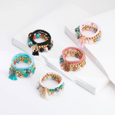 China BOHEMIA Designer High Quality Popular Tree Of Life Women Stretch Beaded Bracelet Tree Charm Colorful Tassel Beads Bracelet Sets for sale