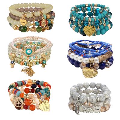 China BOHEMIA High Quality Boho Heart Love Bead Bracelet Jewelry Set Gold Heart Handmade Trendy Charm Beaded Couples Bracelet For Woman 2022 for sale