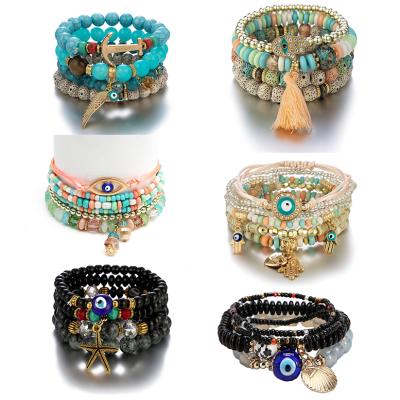 China BOHEMIA New Design Personalized Turkish Blue Evil Eye Bracelet Women Diy Boho Unique Stacked Beaded Jewelry Bracelets Sets 2022 for sale