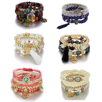 China Custom New Design BOHEMIA Slap Charm Boho Bead Jewelry Set Women Quality Hasma Hand Fun Bead Bracelet 2022 for sale