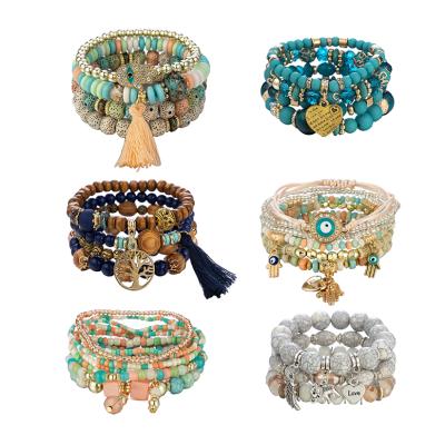 China BOHEMIA Hot Selling Boho Multi Layer Glass Bead Unisex Bracelet Set Custom Handmade Charm Women Adjustable Beaded Bracelet Wholesale 2022 for sale