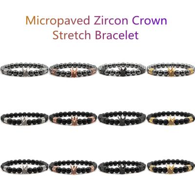 China Fashion Trendy Wholesale Beads Low Price Manufacturer Natural Stone Crown Elastic Bracelet for sale